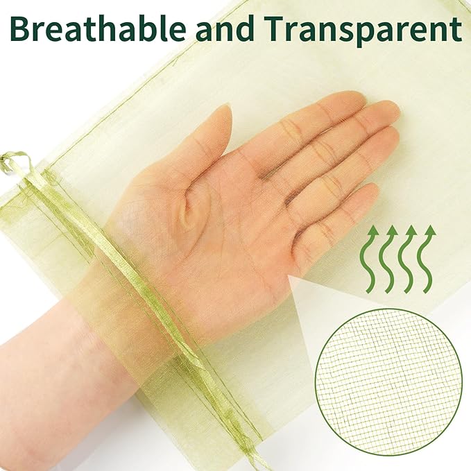 NIUBIER 50 Pcs Fruit Protection Bags, 6×9 in Green Fruit Nets for Fruit Tree, Drawstring Mesh Cover Bags to Protect Vegetables Tomato Strawberry Garden