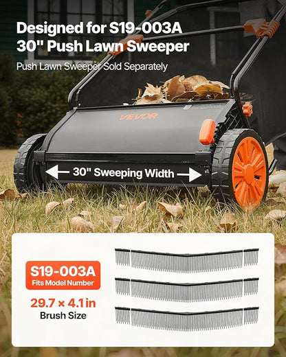 VEVOR 3 Packs Lawn Sweeper Brush Replacement, Compatible with VEVOR 30 in Lawn & Leaf Collector Sweepers, Yard Sweeper Brush Paddle with Durable V-Shaped Bristles for Easy Grass Leaf Cleanup