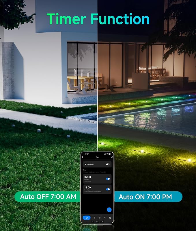 DeckTok Outdoor Ground Lights, 50ft Smart RGBCW LED Pathway Lights Work with Alexa, Google Assistant, 15 Pack IP67 Waterproof Landscape Lighting for Path Yard Lawn Patio Pool Fence and Party Decor