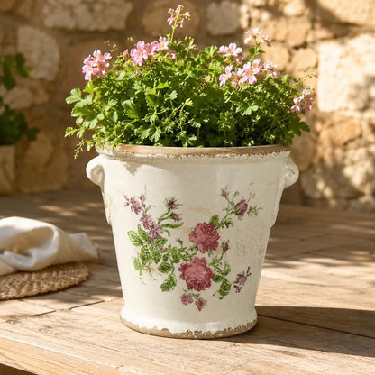 Dosayes Vintage Ceramic Flower Pot with Drainage Holes and Handle,Ice Crack Country Rustic Planters for Indoor Outdoor,Tuscan Decor,Home and Garden Decor,Gardening Present