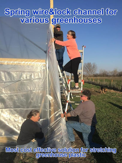 40 PCS 3.28FT Greenhouse Wiggle Spring Wire and Lock Channel Kit, Greenhouse Channel and PVC Coated Spring for Plastic Film, Netting or Cloth, Comes with Seal Tight Screws and Driver.