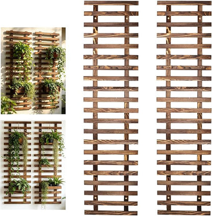 2 Pcs Wall Planter for Indoor Outdoor Plants - Wooden Wall Amounted Plant Holder for Hanging Pots, Vertical Pack Wood Garden Trellis for Climbing Plants Orchid Ivy Vine Rose Patio Home Decor, 47.24"