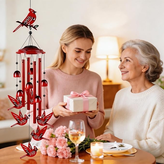YHmall Cardinal Wind Chimes for Outside, Dad Gifts Soothing Tones Memorial Wind Chime for Garden, Yard, Patio Decor, 35" Cardinal Gifts for Women Windchimes Outdoors for Christmas, New Year