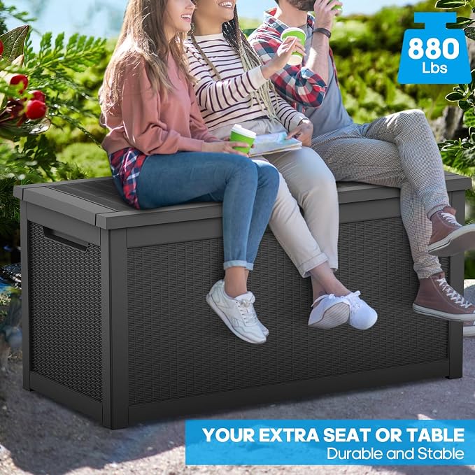 320 Gallon Outdoor Storage Box, Extra Large Waterproof Resin Deck Box with Lockable Lid Storage Bin for Patio Furniture Cushion, Garden Tools, Pool Accessories, UV-Resistant Outside, Black