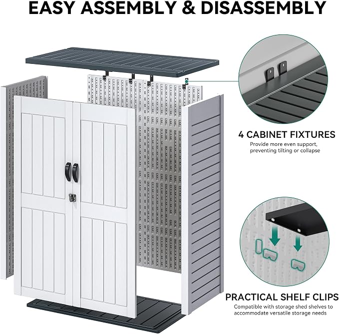 YITAHOME 59 cuft Outdoor Vertical Storage Shed, Tall Storage Shed Outdoor w/o Shelf, Outdoor Waterproof Storage Cabinet for Garage, Pool Storage, Garden Shed Outdoor Storage, Light Gray