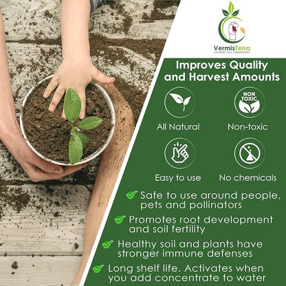 Worm Tea for Gardening - 32oz Quart - Organic Earthworm Soil Enhancer - Vermicompost with Kelp - Increase Yields, Boost Growth, Reduce Stress- Vegetables, Flowers, Fruit Trees - Plant Probiotic