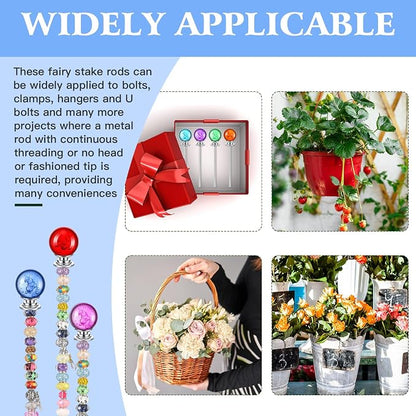 Therwen Pack of 8 DIY Mini Garden Beaded Stakes Wands Kit Include 8 Pcs Threaded Rods, 8 Pcs Hex Nuts and 8 Diamond Stopper Tops Outdoor (12 Inch, 8 Mixed Diamond Top Color)