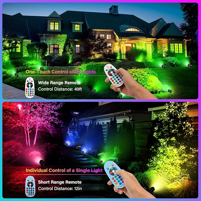 Outdoor Color Changing Landscape Spotlights,12W RGBW Landscape Lighting Waterproof Outdoor Spotlights for Yard Garden Patio Lawn Decorative,6 Packs
