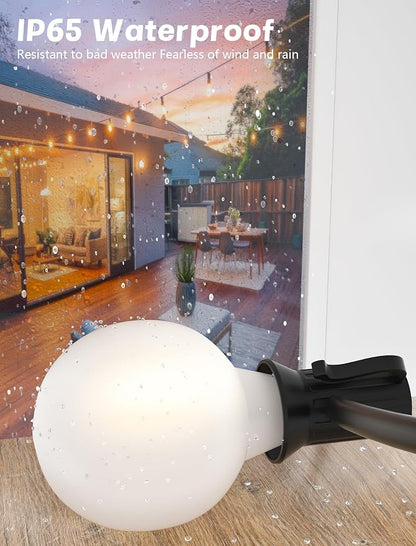 SUNSGNE G40 Outdoor String Lights Waterproof, 50FT Outdoor Hanging Lights with 52 Globe Frosted White LED Bulbs(2 Spare) for Outside Patio Tent Porch Garden Backyard Balcony Deck Decor