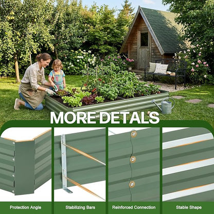 Aoodor 8 x 4 x 1 ft Outdoor Raised Garden Bed, Reinforced Galvanized Steel Planter Box for Vegetables, Herbs, and Flowers
