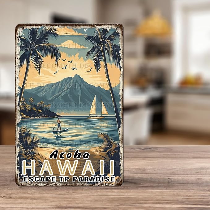 Vintage Tin Sign Aloha Hawaii Tin Sign for Cafes Bar Club Wall Decor 12 * 8inch
