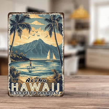Vintage Tin Sign Aloha Hawaii Tin Sign for Cafes Bar Club Wall Decor 12 * 8inch