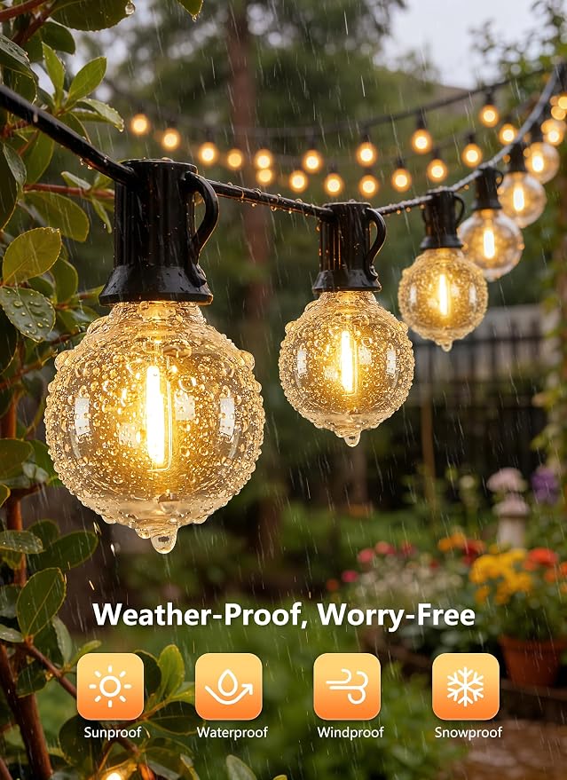 Brightown Outdoor String Lights, 74FT Shatterproof LED Patio Lights with 22 Dimmable Plastic G40 Bulbs, 2700K Waterproof Connectable Hanging String for Backyard, Cafe, Porch, Deck, Home Decor