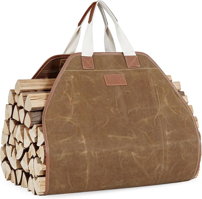 INNO STAGE Canvas Log Carrier Bag, Durable Wood Tote,Fireplace Stove Accessories, Extra Large Firewood Holder with Handles for Camping (44" L x 21" W-Rust)