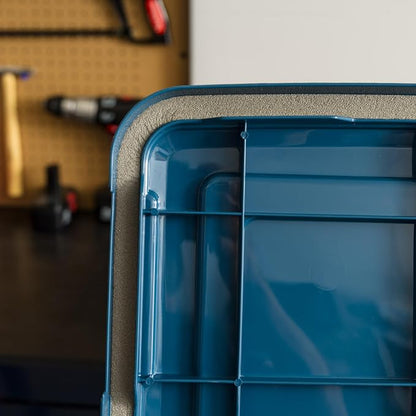 IRIS USA WeatherPro 103 Qt Eco-Friendly Storage Bins with Lids, 2 Pack, BPA-Free Plastic Gasket Box with Tight Latch and Seal, Stackable Nestable Tote Tub - Navy