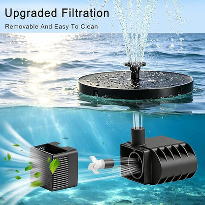 Solar Fountain for Bird Bath, 3.5W Floating Solar Water Fountain with 6 Spray Nozzles & 4 Fixing Rods, Upgraded Solar Water Fountain for Garden, Patio, Pond, Pool and Outdoor Water Features