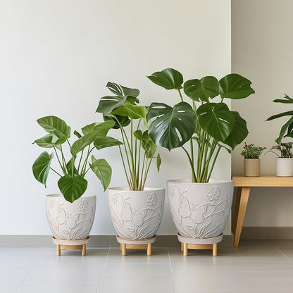 MPotTo 10 Inch Plant Pot Ceramic Planter Pot with Drainage Hole and Saucer Round Planter Large Flower Pot for Indoor Outdoor Plants Home Garden Decor White