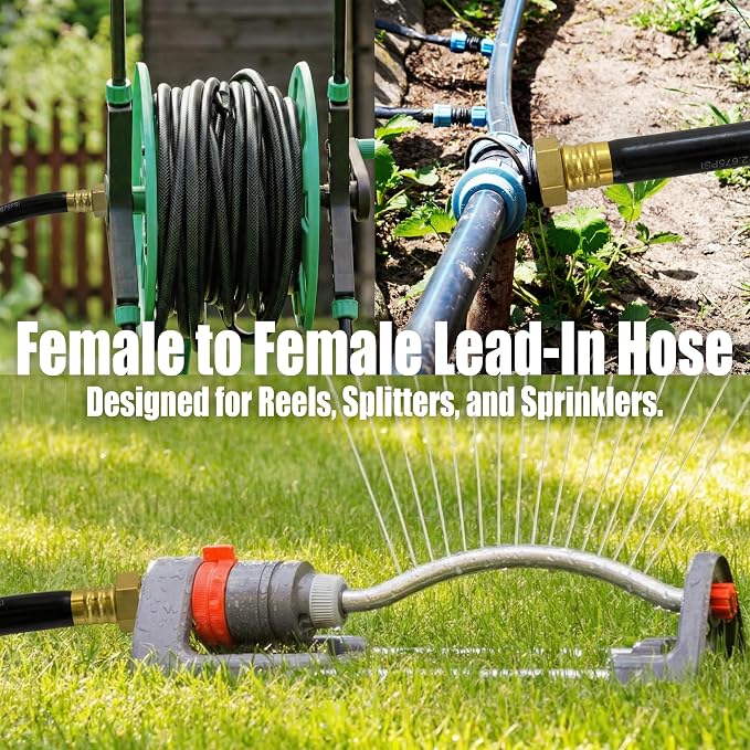 Reel Leader Hose for Garden: 15FT 5/8" Female to Female Hose with 3/4" GHT Brass Fittings - No Kink for Longer Faucet to Reel Distance - Short Water Hose for Yard Watering Outdoor Cleaning