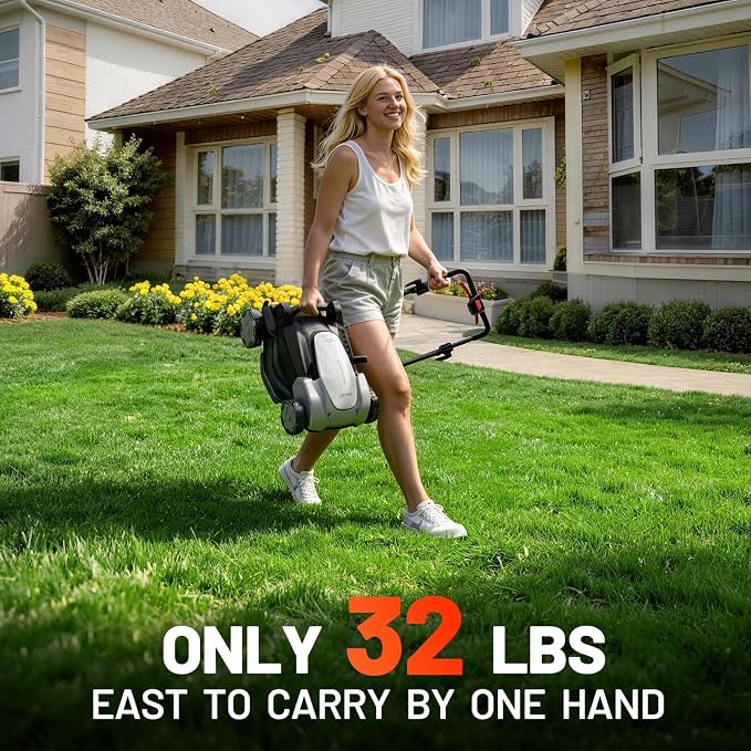 Litheli 40V (2×20V) Electric Lawn Mower 16″, Battery Push Mower with Brushless Motor, 6 Position Height Adjust, 2-in-1 Bagging & Mulching, 2×5.0Ah Batteries & Charger