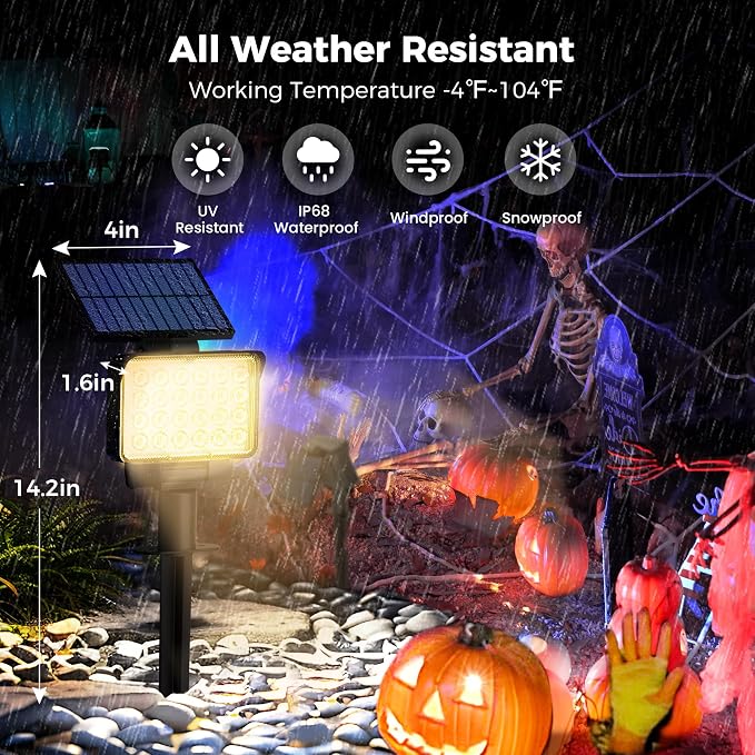 Solar Spot Lights Outdoor Waterproof for Flag, Tree, House, Garden, Yard, 3 Brightness Modes Solar Powered Landscape Spotlights 4 Pack Warm White