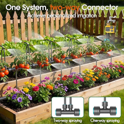 98FT 1/2" Drip Irrigation System Kit with Smart Water Timer for Garden,Automatic Watering System with 20pcs 360° Adjustable Copper Nozzles, Irrigation System for Garden,Yard, Lawn,Greenhouse