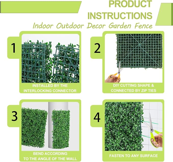 AOKIIE 20"x20" Artificial Grass Wall 24Pcs UV-Anti Boxwood for Outdoor | Grass Wall Panels UV-Anti & Weatherproof Boxwood Hedge, Privacy Greenery Screen for Outdoor Patio, Garden Fence Backdrop