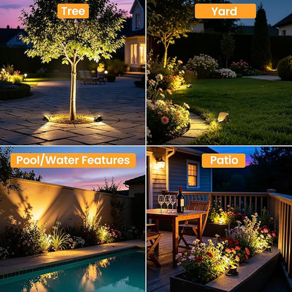 Low Voltage Landscape Lighting Kit, Well Lights with 144W Transformer & Wires, 5CCT In-ground Lights IP67 Waterproof 12-24V AC/DC Outdoor Path Lights for Garden Yard, 6 Pack