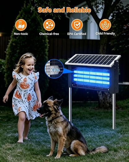 20W Solar Bug Zapper Outdoor, LANGY Upgrade 3-Tube 365nm Solar Mosquito Zapper Outdoor Waterproof, 4500V Electric Cordless Fly Insect Zapper Mosquitos Trap Auto On/Off w 10Ah Battery for Patio Camping