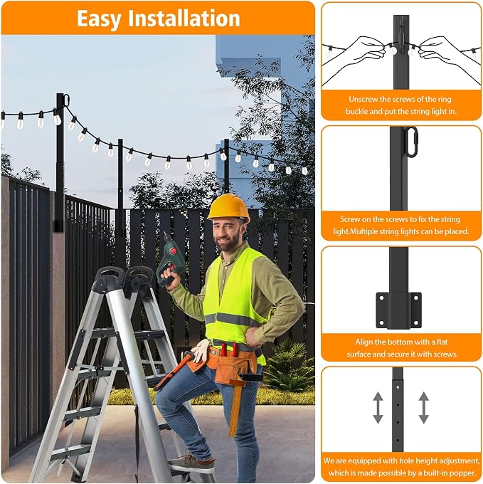 LETIANPAI 6 Pack String Light Poles,2.8 Ft Metal Poles for Outdoor String Lights,Outdoor Light Poles,Poles/Post/Stand for Outside
