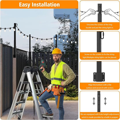 LETIANPAI 6 Pack String Light Poles,2.8 Ft Metal Poles for Outdoor String Lights,Outdoor Light Poles,Poles/Post/Stand for Outside