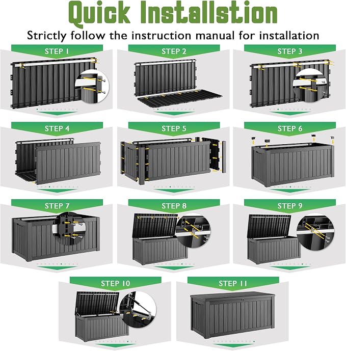 Outdoor Storage Box, 150 Gallon Deck Box with Lockable Lid, Waterproof Resin Storage Bin for Cushions, Garden Tools, Patio Furniture, Black