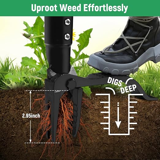 GOXAWEE Stand Up Weed Puller Tool, 4-Claw with Adjustable 46” Handle | Remove Weeds Without Bending, Pulling or Kneeling