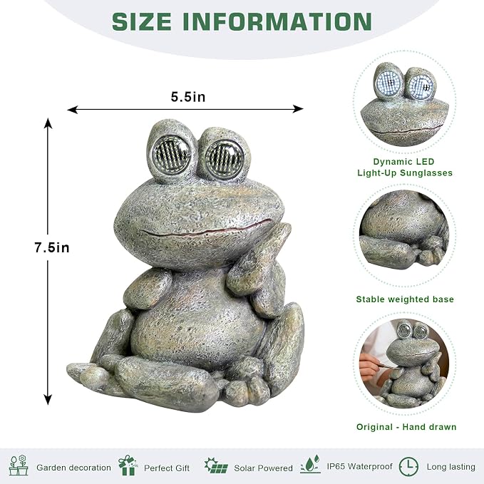 NBQQ Solar Rabbit Statue with Lantern – Cute Resin Bunny Holding Tree, Outdoor Waterproof Garden Decor, Auto On/Off LED Night Light for Patio Yard Lawn Indoor, Unique Housewarming Gift (Frog)