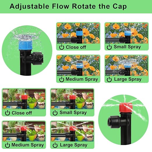 250FT Drip Irrigation System Kit, 50FT 1/2" Main Tube & 200FT 1/4" Tubing, Quick Connect Design, Brass Splitter, Adjustable Emitters & Misting Sprayers for Garden, Lawn, Raised Beds, Outdoor Plants