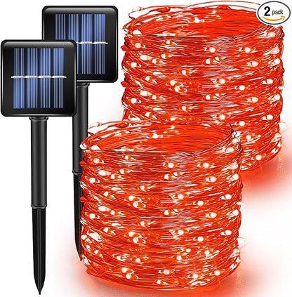 TW SHINE Red Solar String Lights Outdoor, Total 80 FT 240 LED Solar Powered Waterproof Fairy Lights 8 Modes Copper Wire Lights for Christmas Party Tree Wedding Yard Decorations, 2 Pack