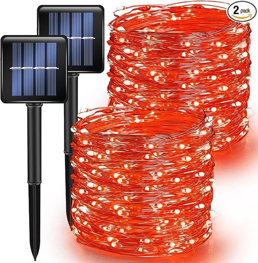 TW SHINE Red Solar String Lights Outdoor, Total 80 FT 240 LED Solar Powered Waterproof Fairy Lights 8 Modes Copper Wire Lights for Christmas Party Tree Wedding Yard Decorations, 2 Pack