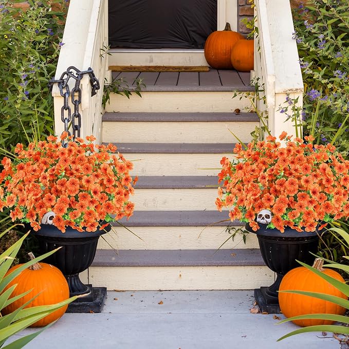 AGIRL 16 Bundles Artificial Fall Flowers Outdoor Indoor Decoration,No Fade Autumn Fake Plastic Plants with Eucalyptus Leaves,Faux Mums for Thanksgiving Garden Front Door Porch Patio Fall Decor
