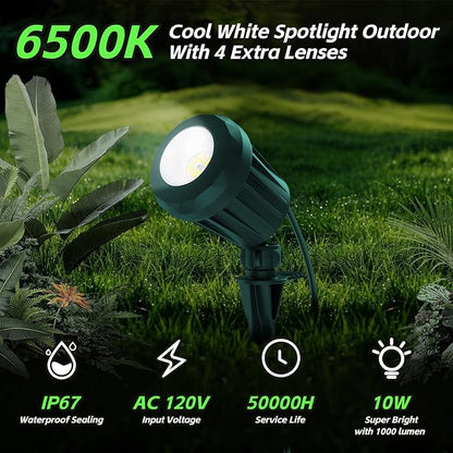 Spotlight Outdoor – 120V Plug-In, 6500K Cool White LED Landscape Lighting with RGB Purple 4 Color Lenses for Yard, Garden, Lawn & Tree Decor on Holidays&Everyday, IP67 Waterproof (4 Pack,Green)