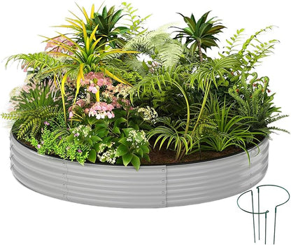 ZFHgarden Galvanized Planter Outdoor Galvanized Metal Planter Round Raised Garden Bed Kit for Gardening Outdoor 1PC Gray 3X3X1FT