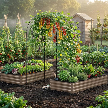 DTIG Galvanized Raised Garden Bed with Trellis, 6×3×1 FT 2 Pack Outdoor Garden Bed, Upgraded 4×3 Support, Brown