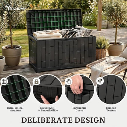 YITAHOME 60 Gallon Resin Deck Box | Weather Resistant Outdoor Rattan Storage Box with Slide-Locking Lid, Lockable Indoor Outdoor Storage for Supplies