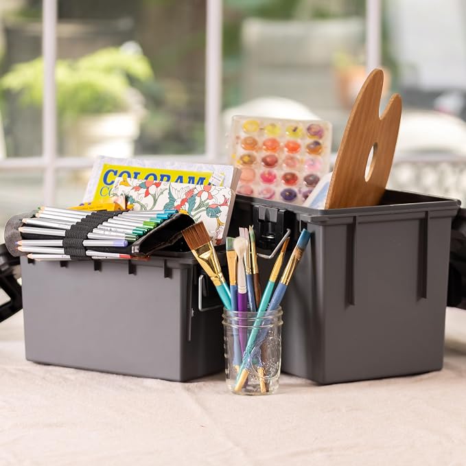 Sheffield Ammo Box Made in USA, Stackable Lockable Ammo Storage Box, Gray | XL & Standard Lockable Storage Box, Water & Dust Resistant Dry Box, Secures Hunting Gear, Gun Accessories, Supplies, Bullets