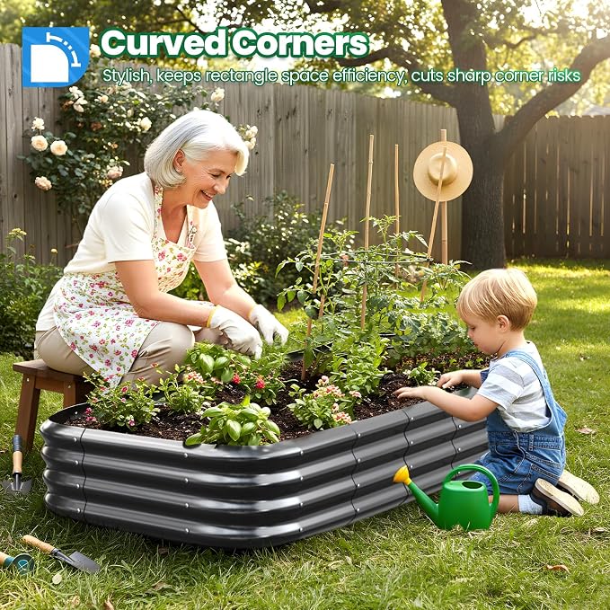 Quictent Galvanized Raised Garden Bed Kit, 6x3x1 ft Oval Metal Planter Box for Vegetables, Dark Grey