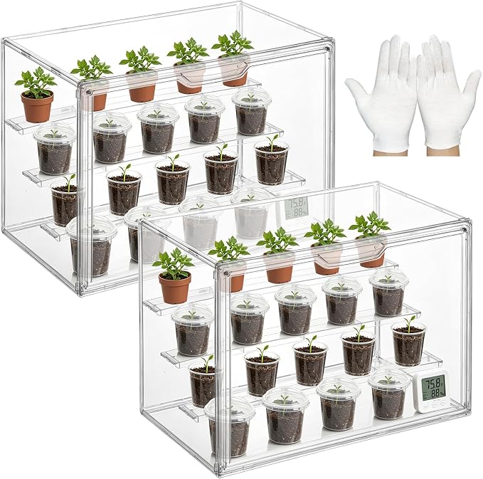 2 Pack Clear Mini Greenhouse Indoor – 14.1 x 10.6 x 8.6 Inch Tabletop Portable Greenhouse with Magnetic Door, Portable Indoor Plant Grow House for Seed Starting, Home Gardening & Plant Nursery