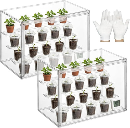 2 Pack Clear Mini Greenhouse Indoor – 14.1 x 10.6 x 8.6 Inch Tabletop Portable Greenhouse with Magnetic Door, Portable Indoor Plant Grow House for Seed Starting, Home Gardening & Plant Nursery