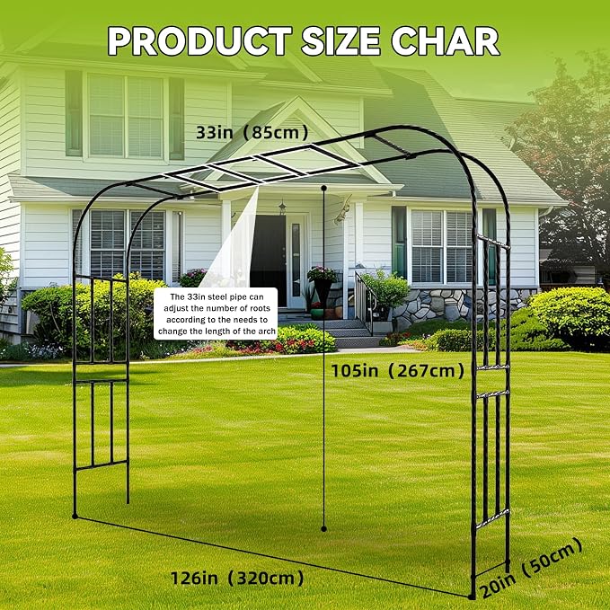 25MM Thickened Steel Pipe Garden Arch Trellis – 126"(L) x 105"(H) Extra Heavy Duty Arbor, PE-Coated Rust-Proof Trellis for Climbing Plants Outdoor, Support for Roses, Ivy, Grapevine, Beans