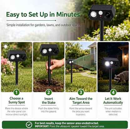 2026 Upgraded Solar Animal Repellent Deer Repellent Outdoor Waterproof Pest Deterrent, Cat Raccoon Skunk Squirrel Rabbit Repellent for Yard Garden Farm,Waterproof IP65, Motion Detection,4 Pack Black