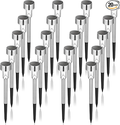 GIGALUMI Solar Pathway Lights, Stainless Steel IP44 Waterproof Auto On/Off Outdoor LED Solar Landscape Lights for Garden, Yard, Patio, Path and Walkway(20 Pack, Cold White)