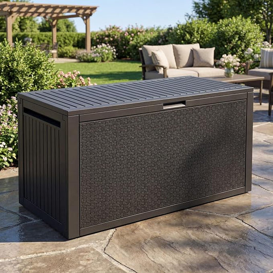 YITAHOME 95 Gallon Outdoor Storage Deck Box | Waterproof Resin Deck Box w/Handles, Lockable Outdside Deck Box for Patio Furniture, Garden Tools, Lockable & UV