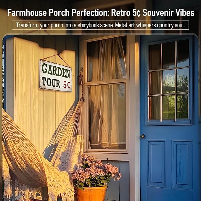 Vintage Metal Garden Signs for Outside Yard Fence Decor Gift | Rustic Gardening Gifts for Women Gardeners Backyard Patio Farmhouse Wall Art Decor Garden Tour 5 Cents Tin Sign 12x8 Inches